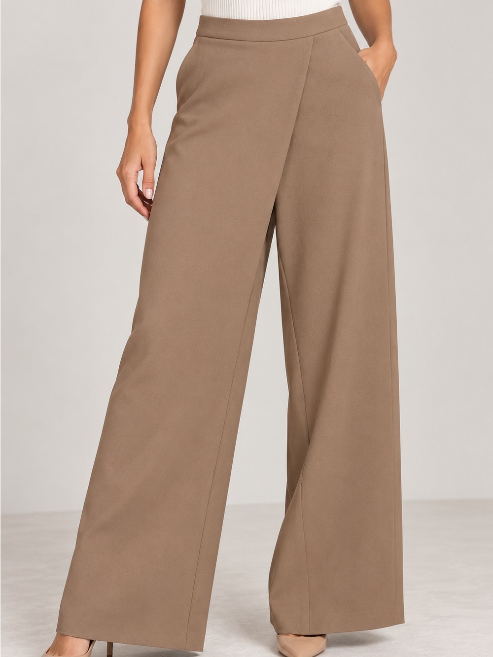 Aritzia Wilfred Size 0 Brown Wide Leg Pants Asymmetrical Crossover Wrap Front